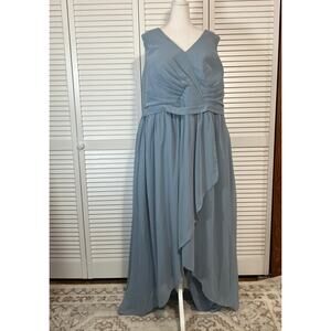 NWT HJ Dusty Blue Chiffon V-neck Corset Back Flowy A-line Formal Dress 16